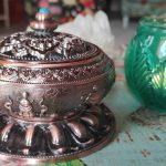 Incense resin gum burner brass with tyrkenit  9,5 cm